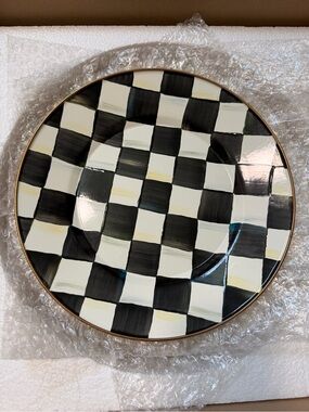 MacKenzie-Childs Cortney check Dinner Plate with Gold Rim new